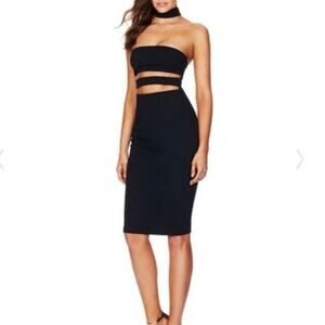 Revolve Nookie Black Frankie Cut Out Bodycon Midi Cocktail Dress Size XS
